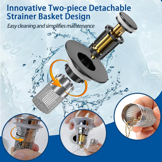 🔥Last save 49% OFF Bathroom Sink Stopper Hair Catcher, Universal Pop Up Sink Drain Filter with Stainless Steel Filter Basket, Bathroom Sink Drain Strainer