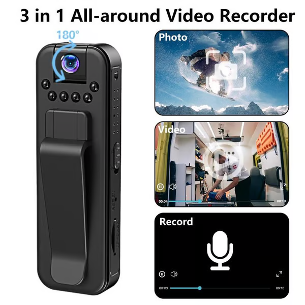 🔥🔥 Wearable Body Cam with Night-Vision & 180° Rotation Lens Vlogging Camera